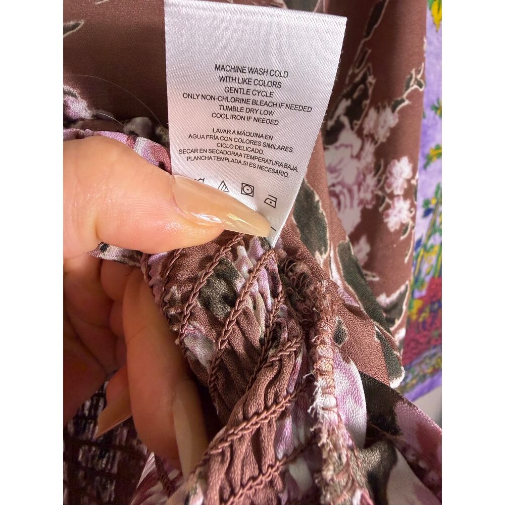 Madden NYC 3X Floral Corset Top Brown Pink Ruched Bustier Long Sleeve Blouse - Picture 10 of 10
